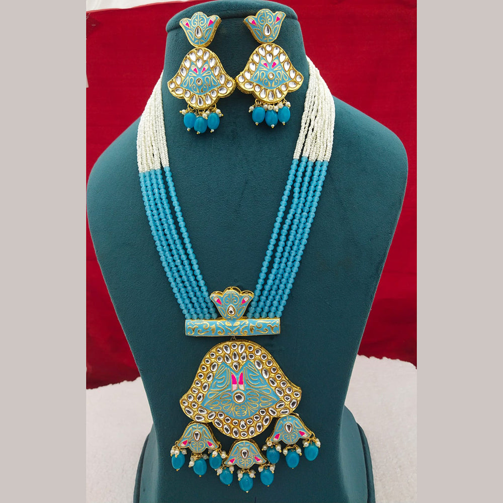 FS Collection Gold Plated Kundan Stone Long Necklace Set