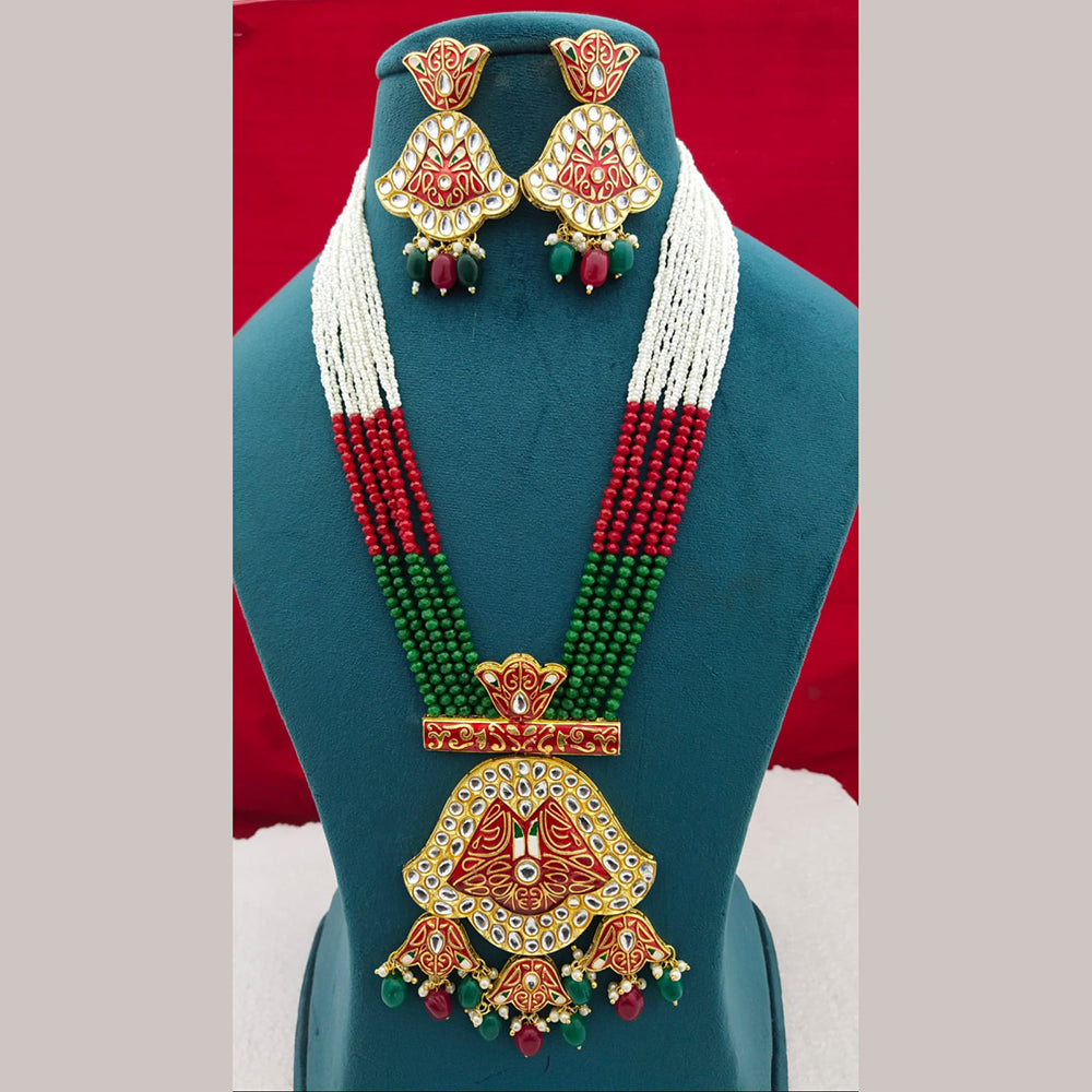 FS Collection Gold Plated Kundan Stone Long Necklace Set