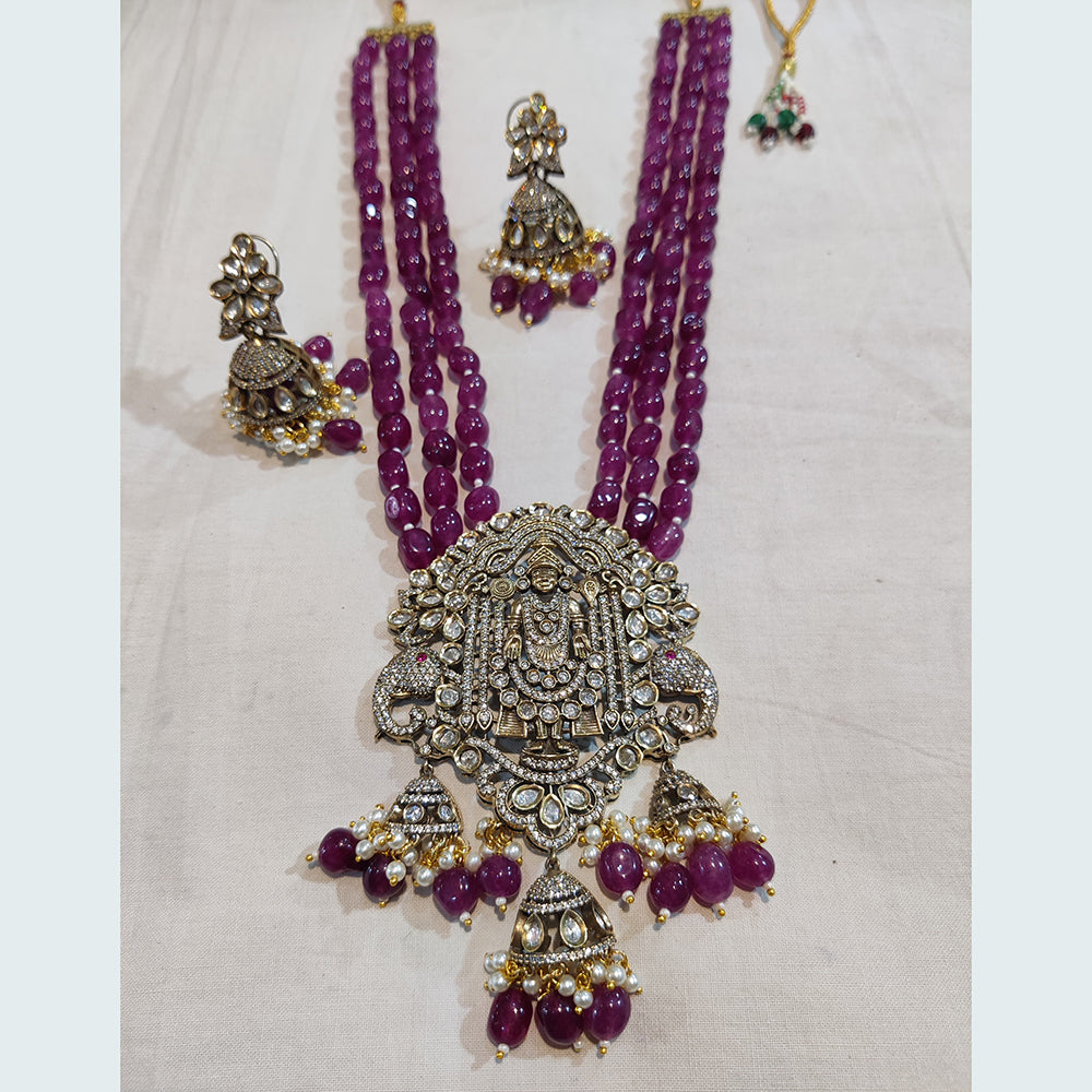 FS Collection Gold Plated AD Stone Long Temple Necklace Set
