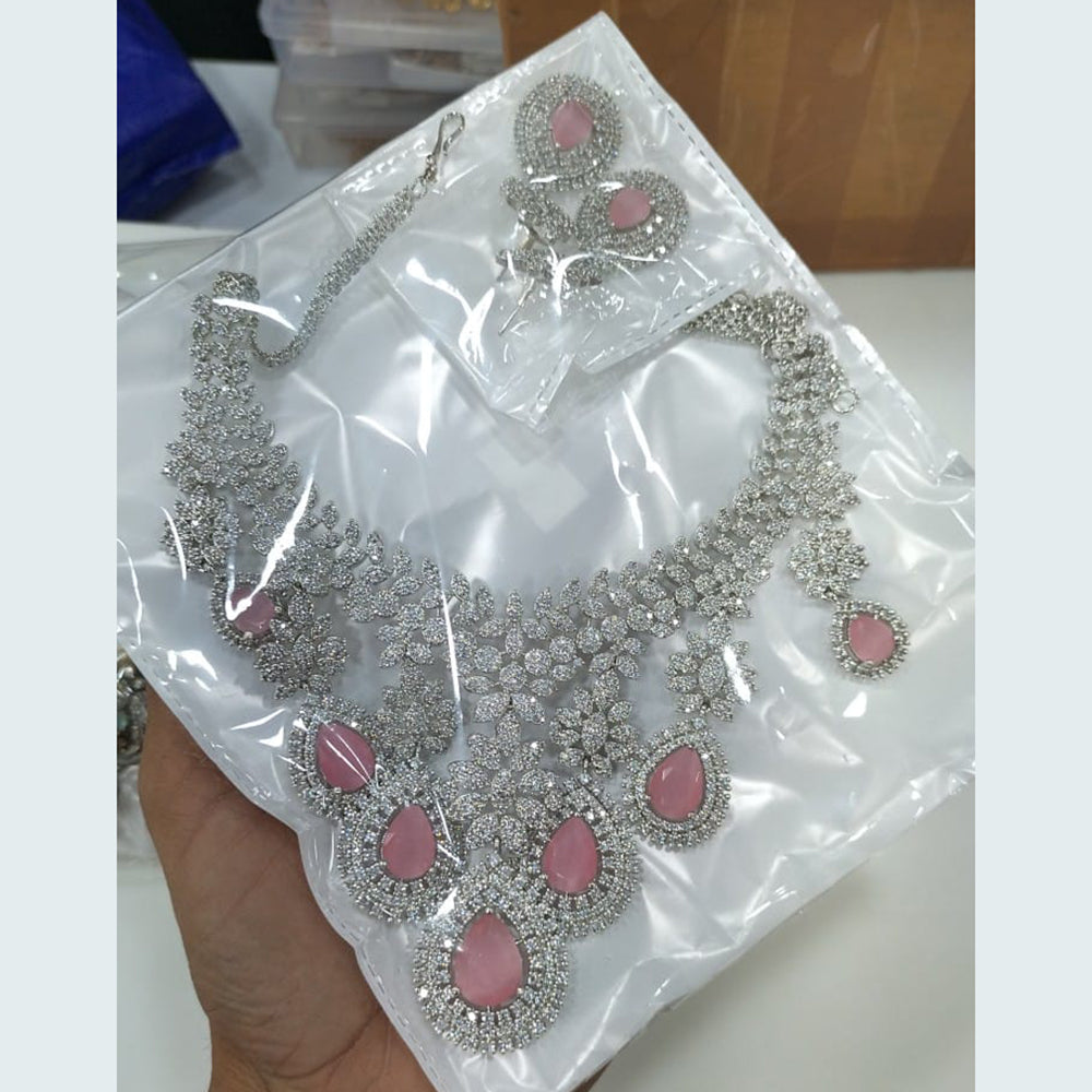 FS Collection Silver Plated AD Stone Necklace Set