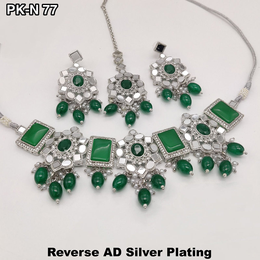 FS Collection Silver Plated Mirror and Beads Necklace Set