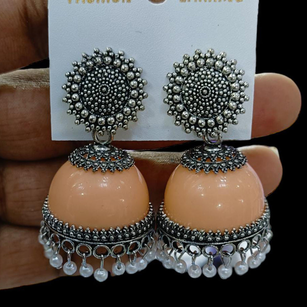 FS Collection Oxidised Plated Jhumki Earrings