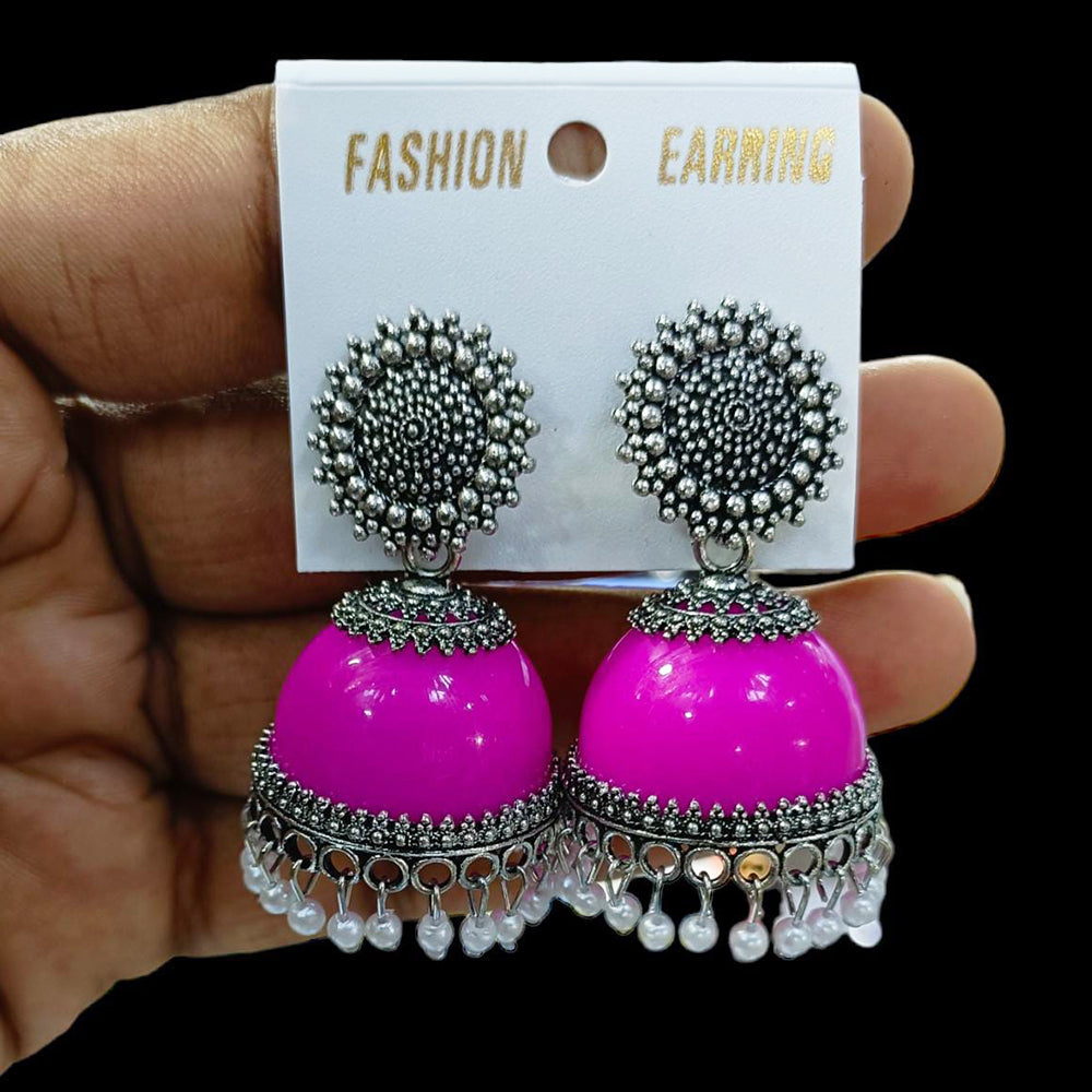 FS Collection Oxidised Plated Jhumki Earrings