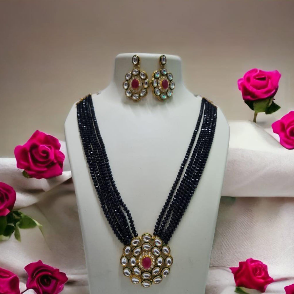 FS Collection Gold Plated Kundan Stone Long Necklace Set