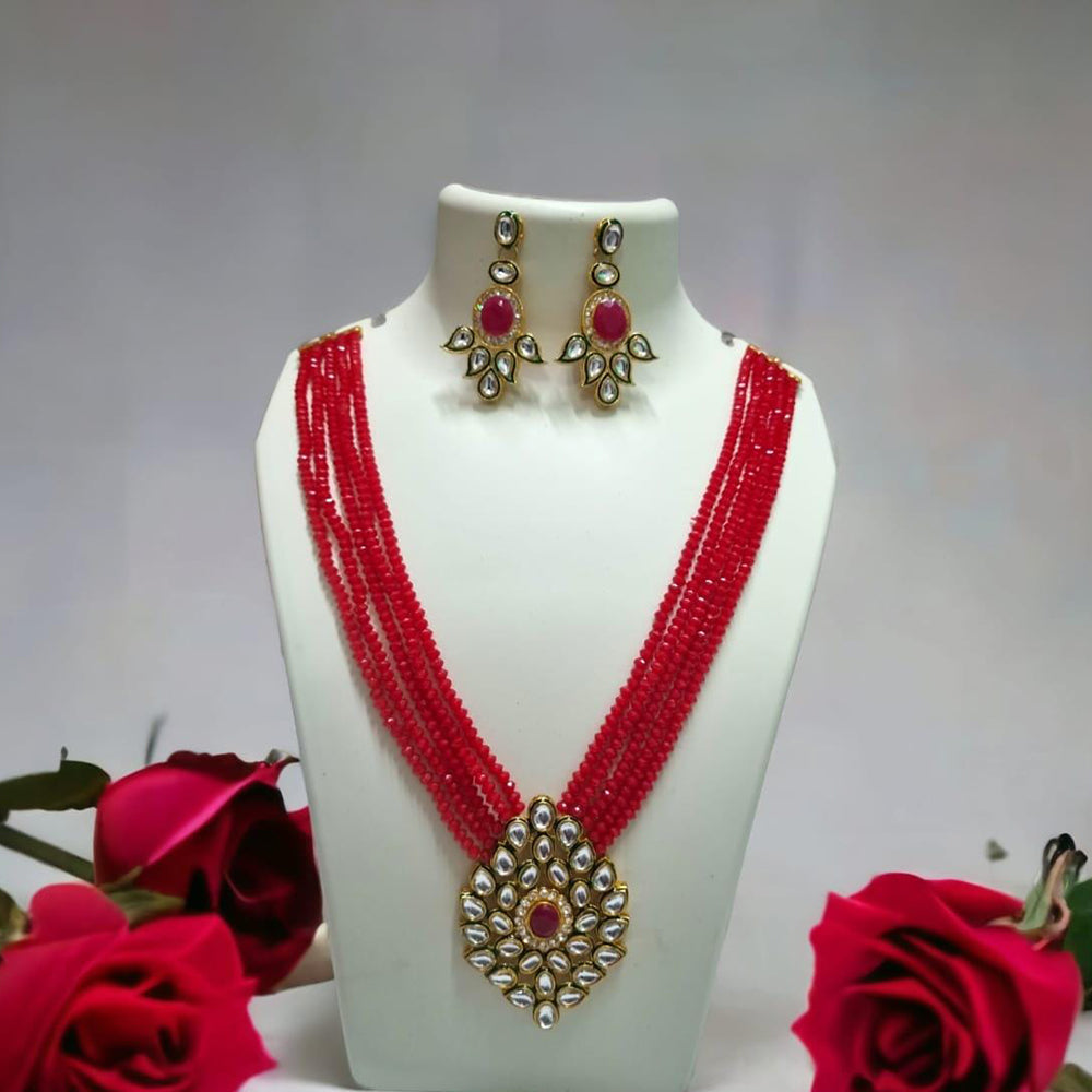 FS Collection Gold Plated Kundan Stone Long Necklace Set