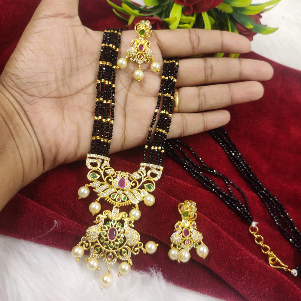 FS Collection Gold Plated Austrian Stone Long Necklace Set