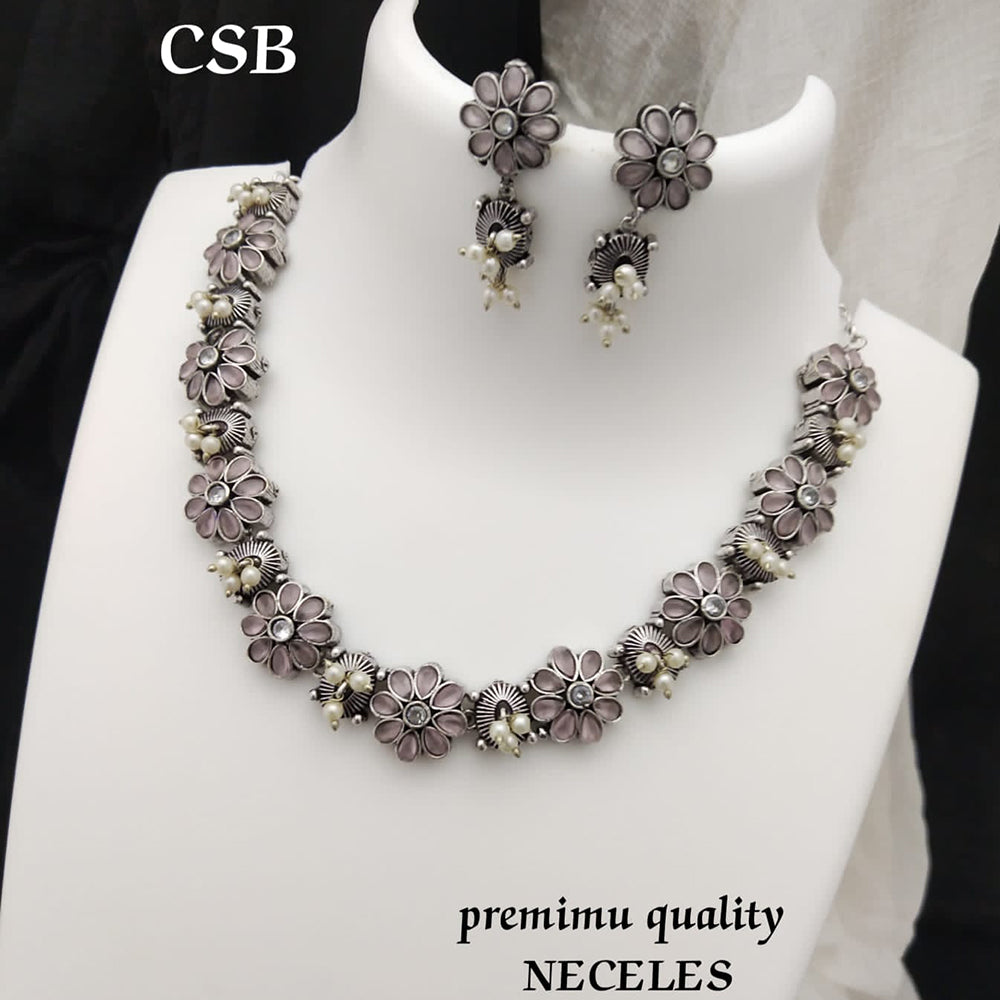FS Collection Silver Plated Pota Stone Necklace Set