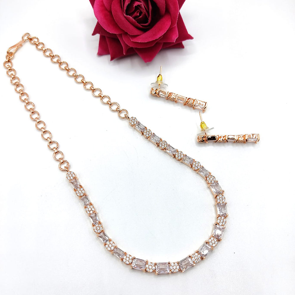 FS Collection Rose Gold Plated Crystal Stone Necklace Set