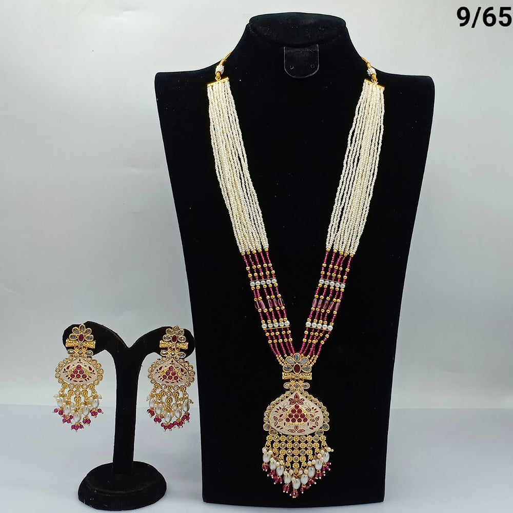 FS Collection Gold Plated Meenakari Long Necklace Set