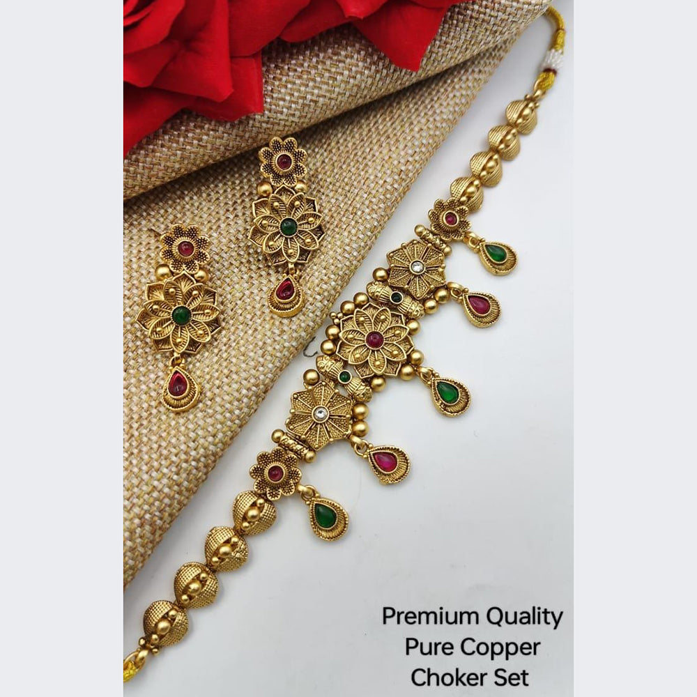 FS Collection Copper Gold Plated Pota Stone Choker Necklace Set