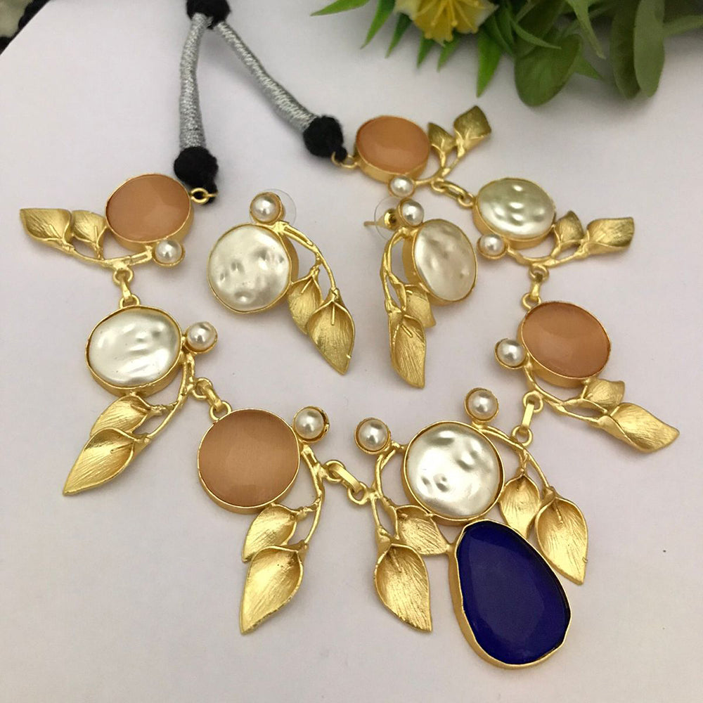 FS Collection Gold Plated Matte Finish Stylish Necklace Set