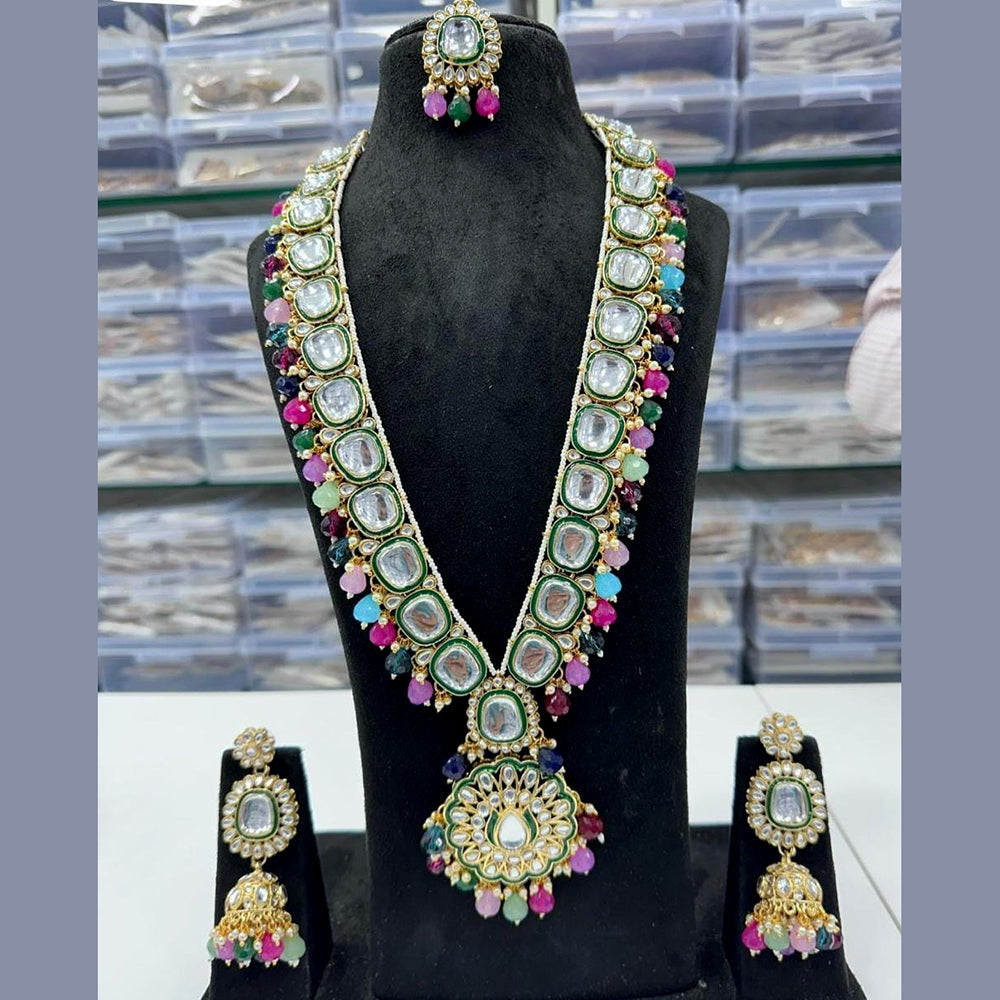FS Collection Gold Plated Kundan Long Necklace Set
