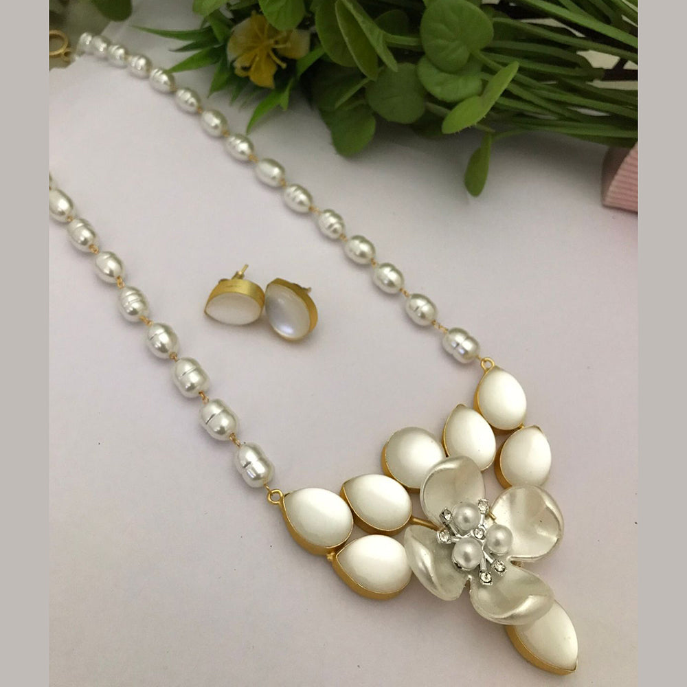FS Collection Gold Plated Pearl Long Necklace Set