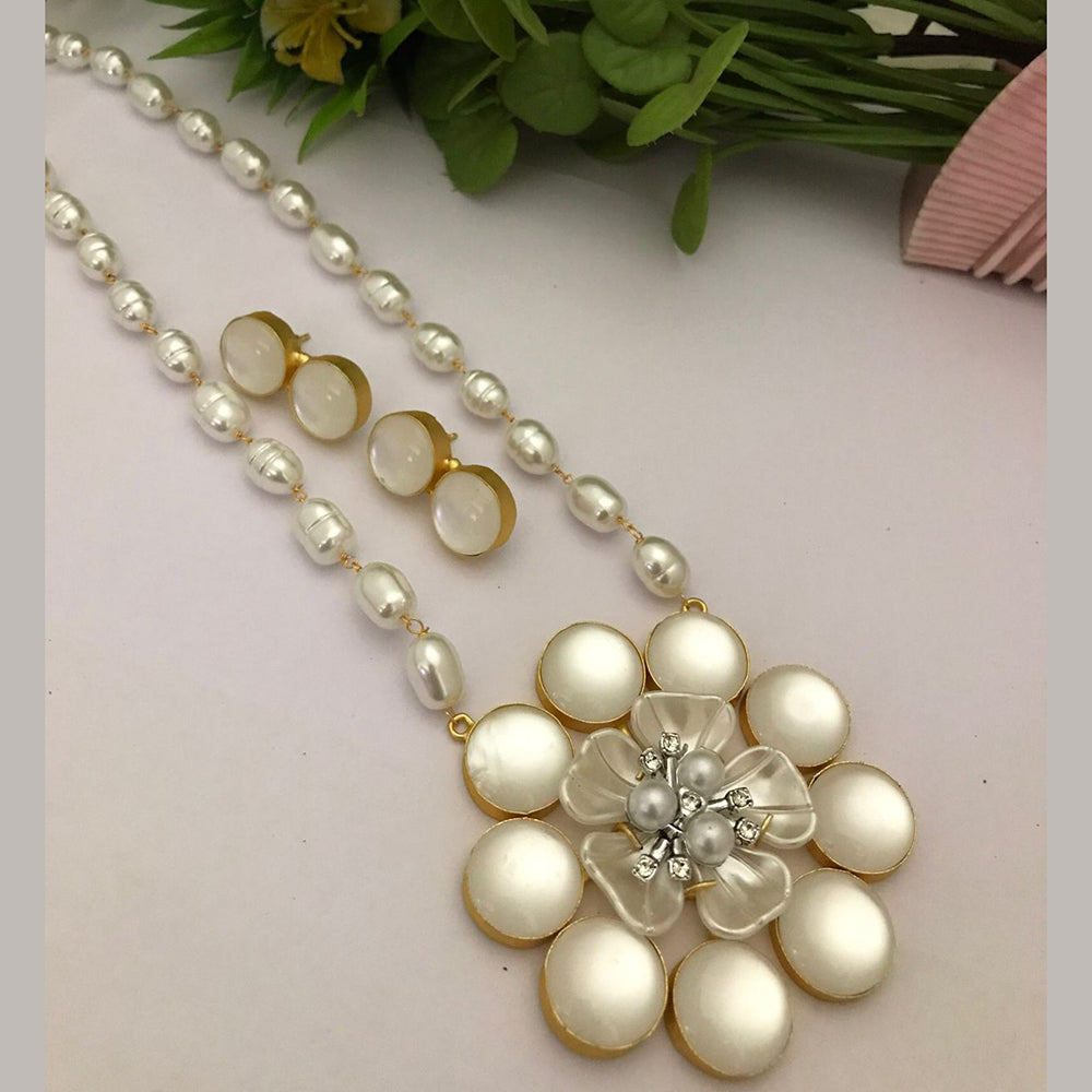 FS Collection Gold Plated Pearl Long Necklace Set