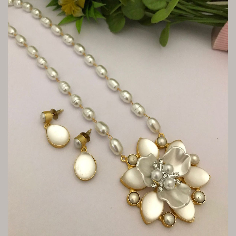 FS Collection Gold Plated Pearl Long Necklace Set