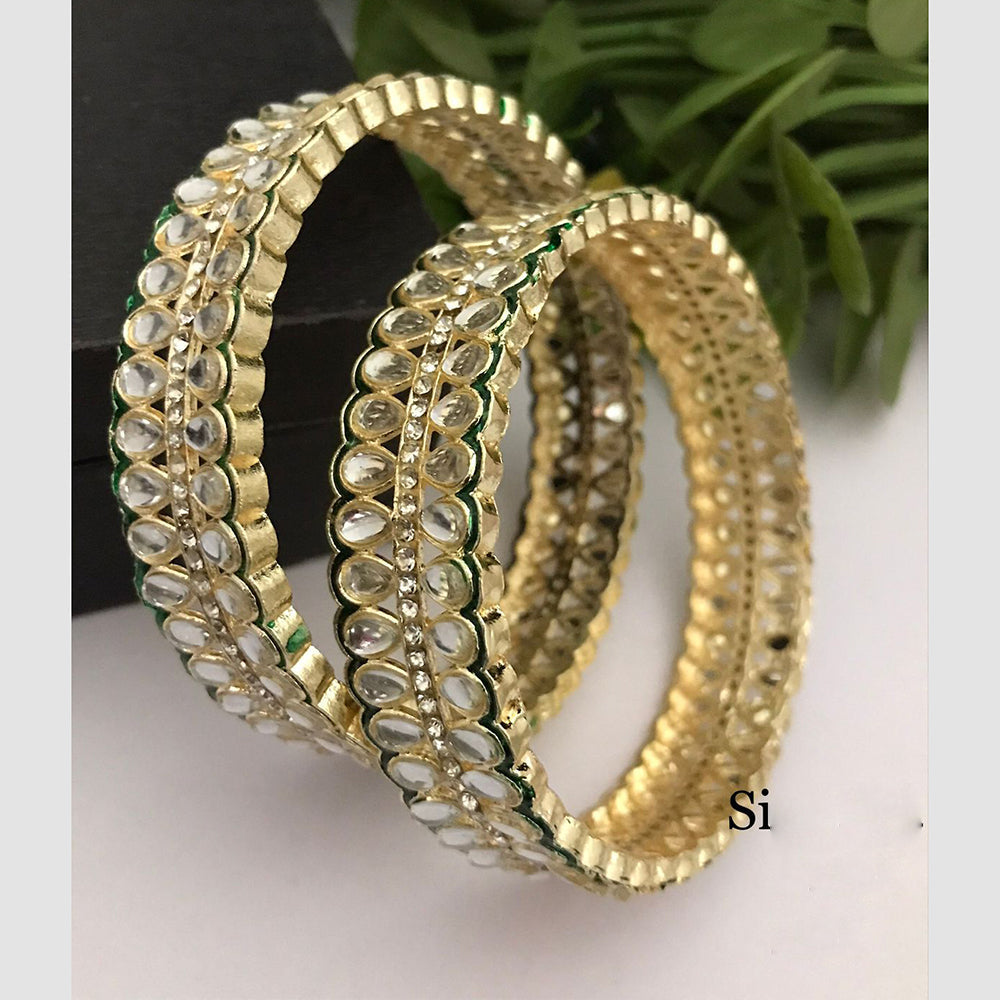 FS Collection Gold Plated Kundan Stone And Meenakari Bangles Set