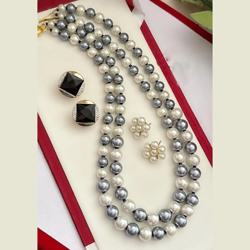 FS Collection Gold Plated Pearl Long Necklace Set