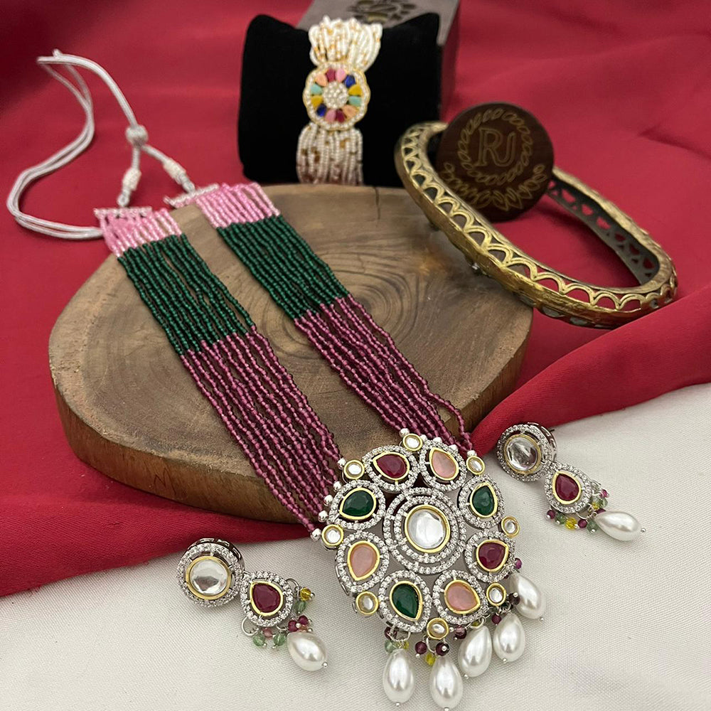 FS Collection Gold Plated Pearl Long Necklace Set