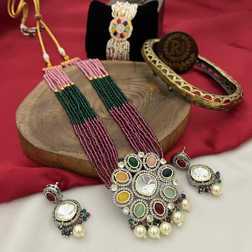 FS Collection Gold Plated Pearl Long Necklace Set