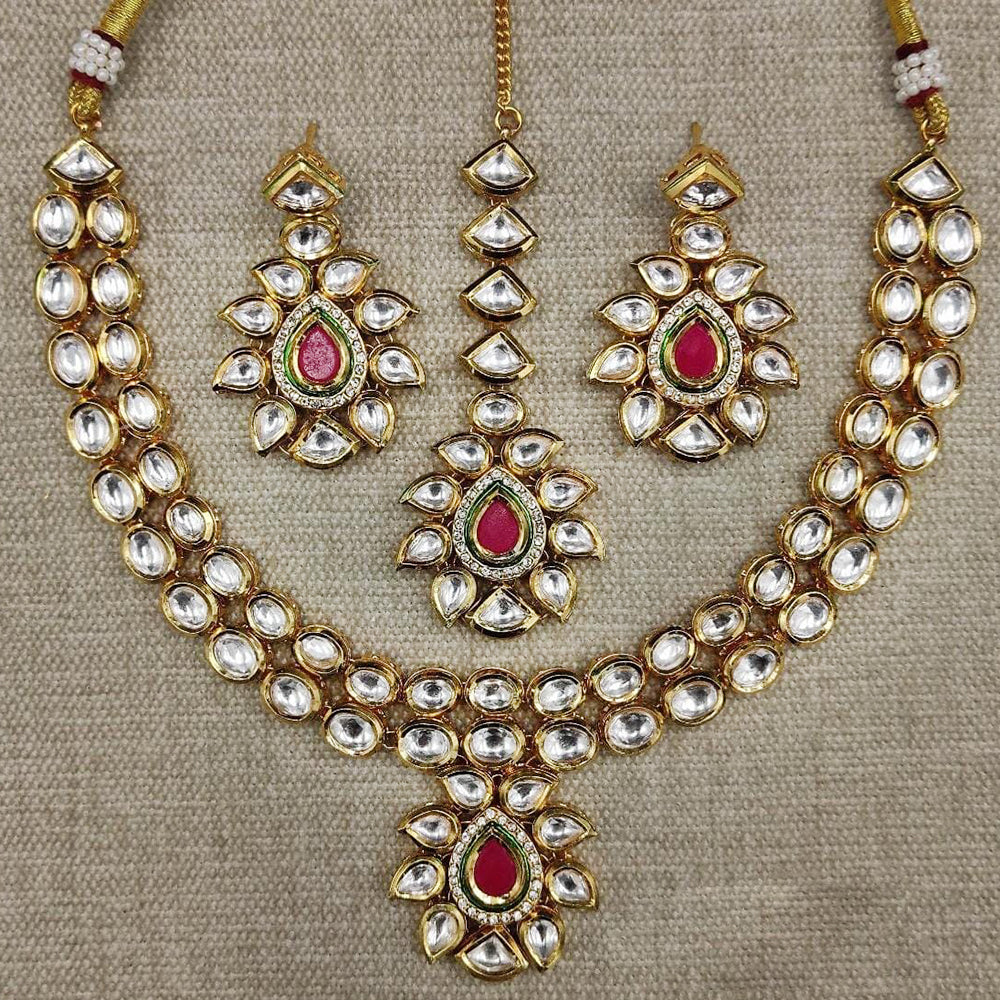 FS Collection Gold Plated Kundan Necklace Set