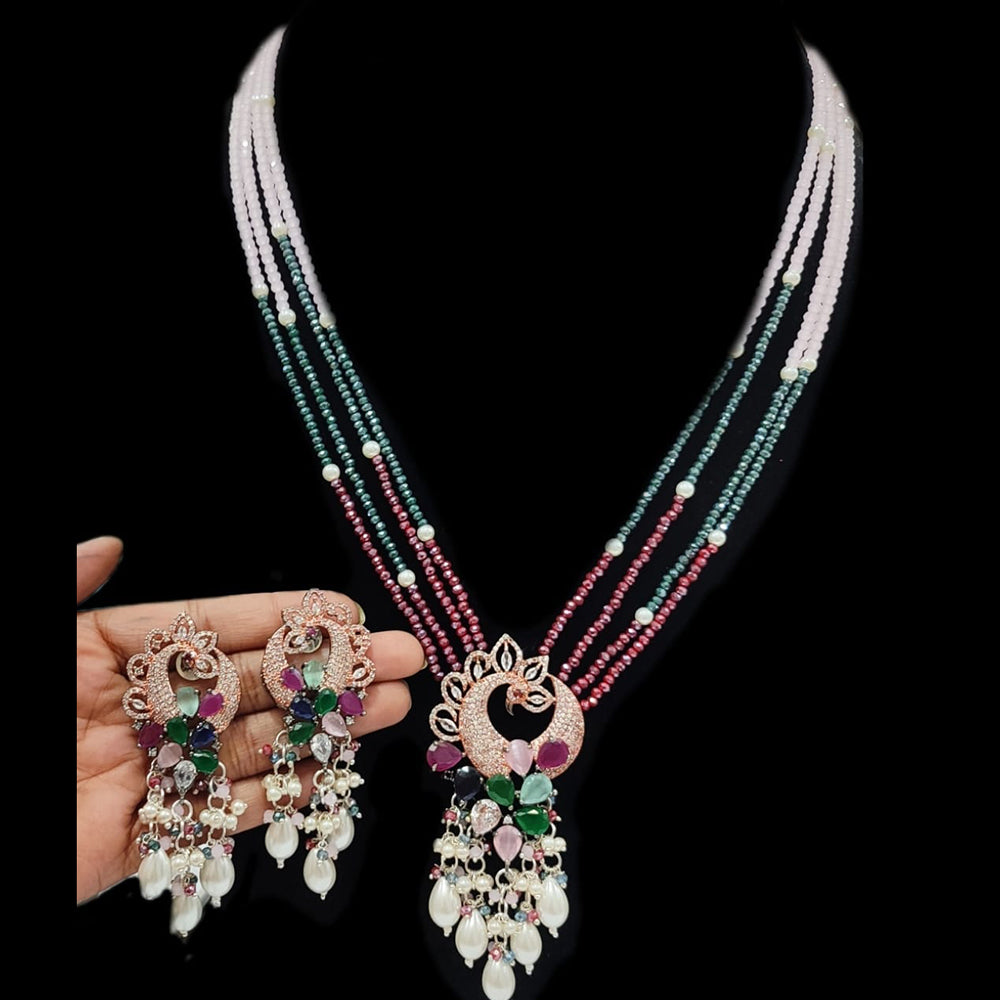 FS Collection Rose Gold Plated AD Necklace Set