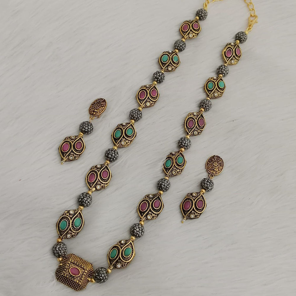 FS Collection 2 Tone Plated Pota Stone Long Necklace Set