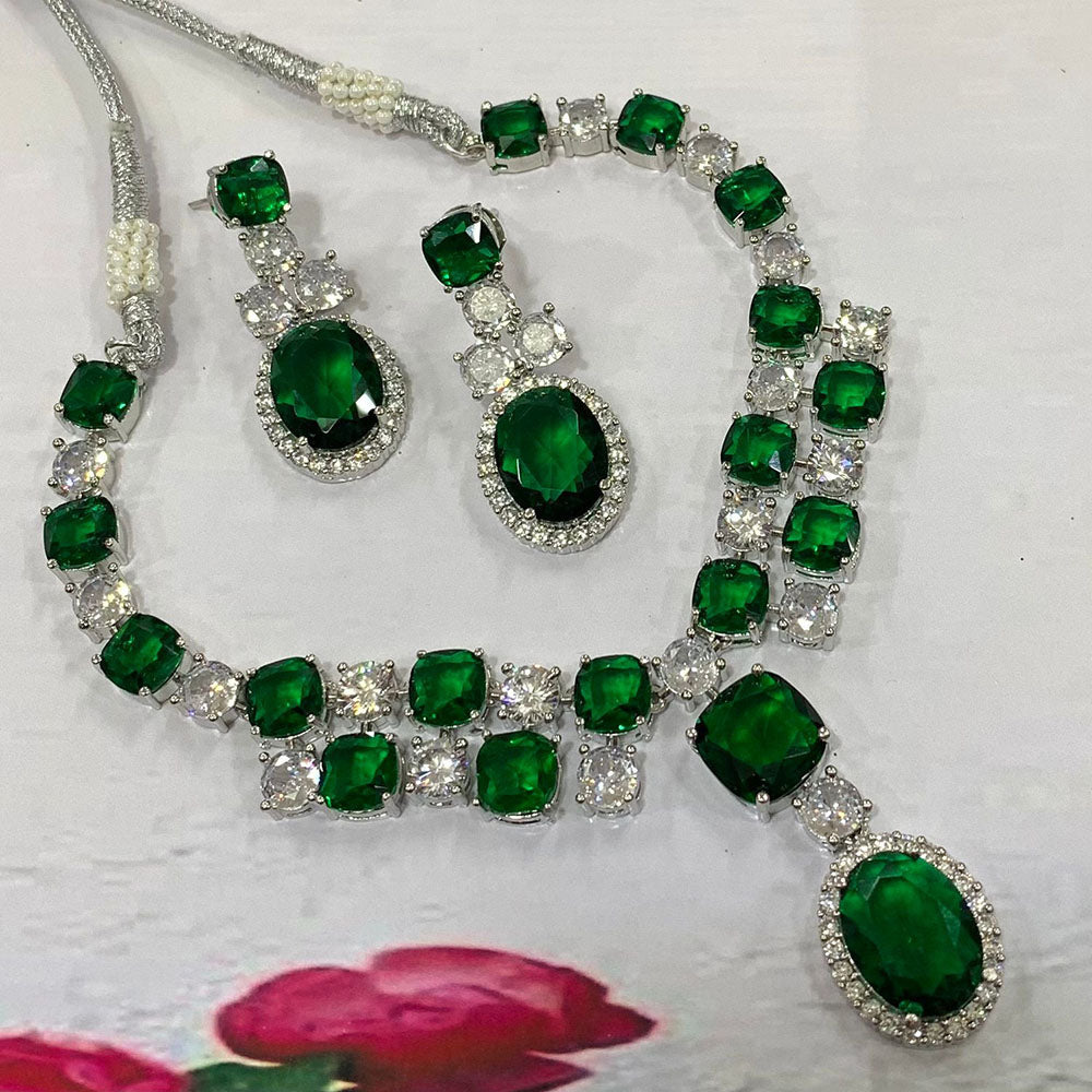 FS Collection Silver Plated AD Necklace Set