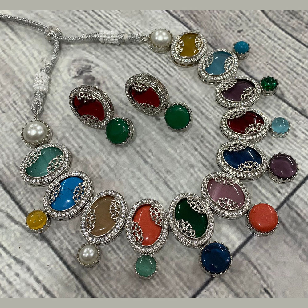 FS Collection Silver Plated AD Necklace Set