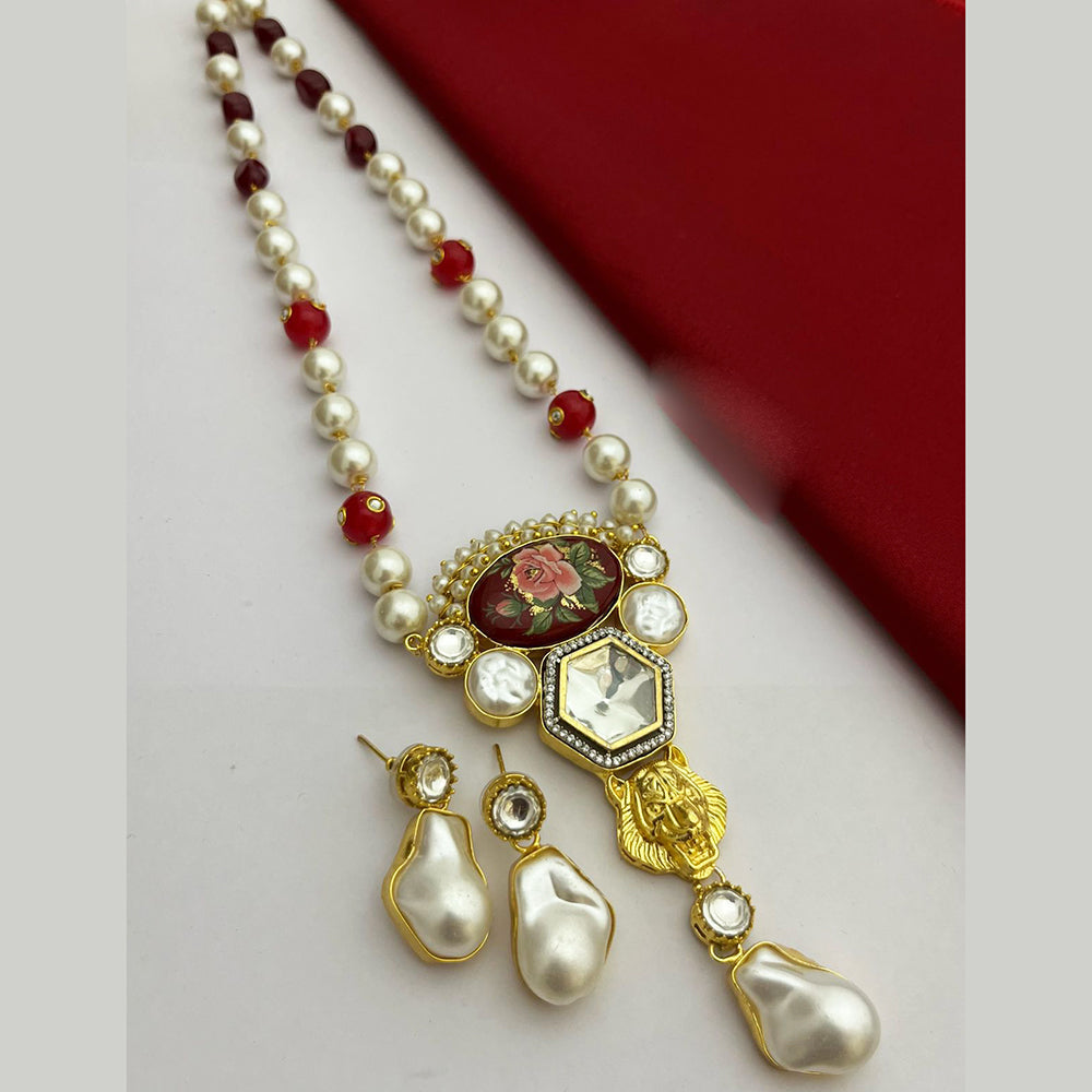 FS Collection Gold Plated Pearl And Real Baroque Long Necklace Set
