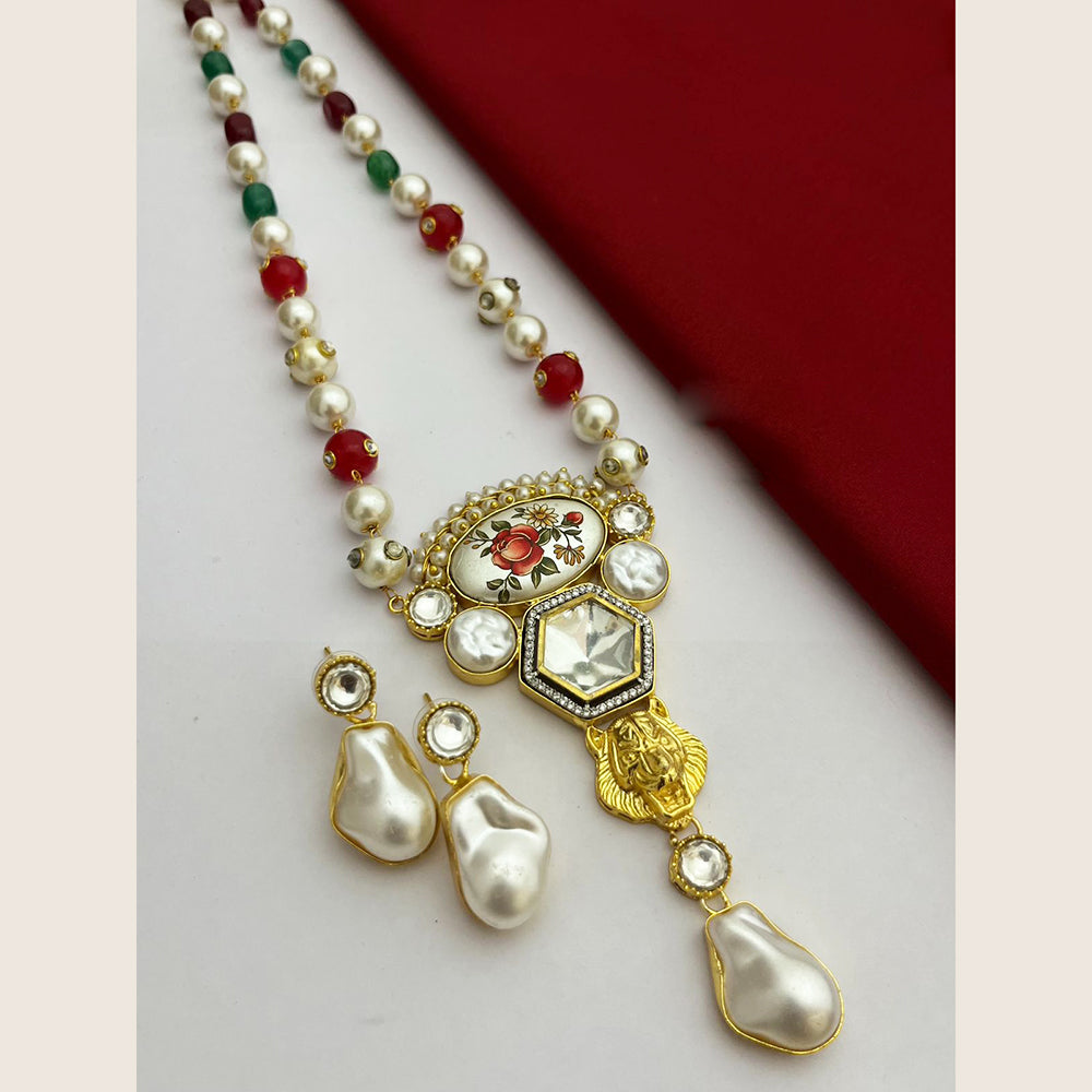 FS Collection Gold Plated Pearl And Real Baroque Long Necklace Set