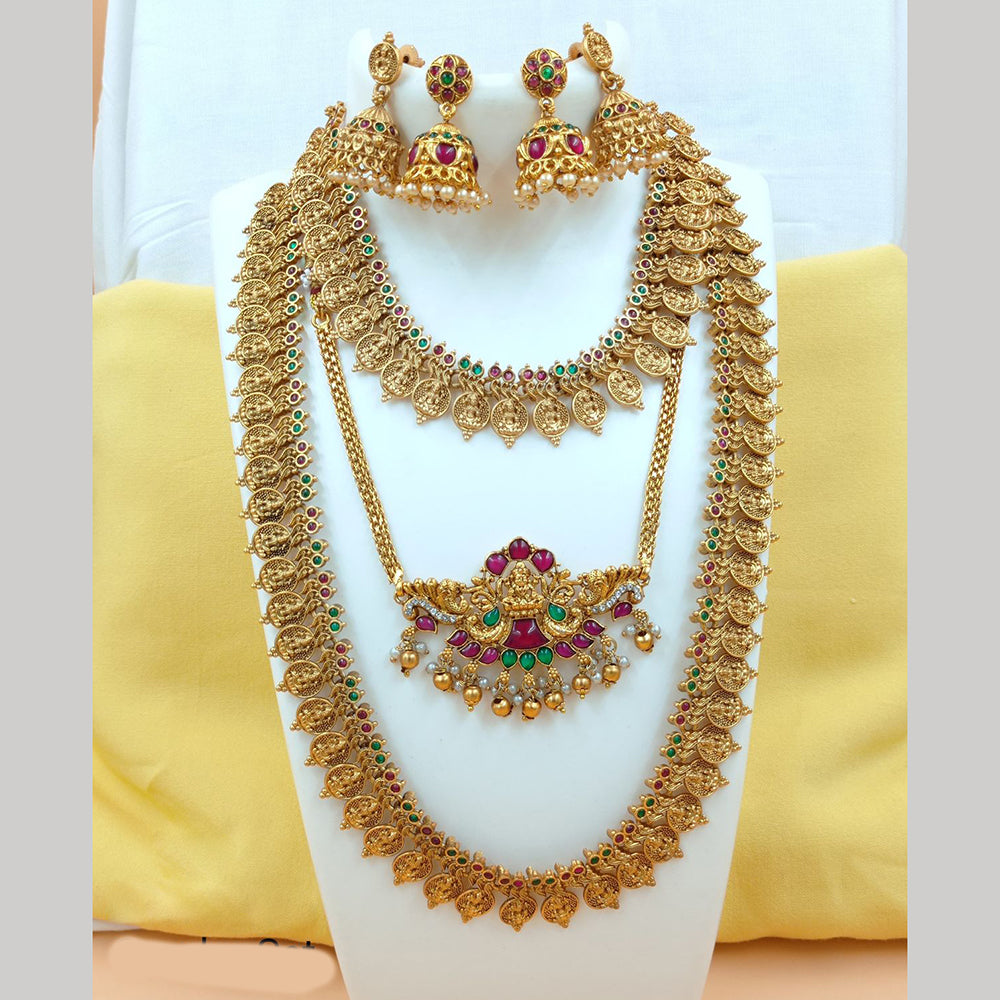 FS Collection Gold Plated Pota Stone Temple Necklace Combo