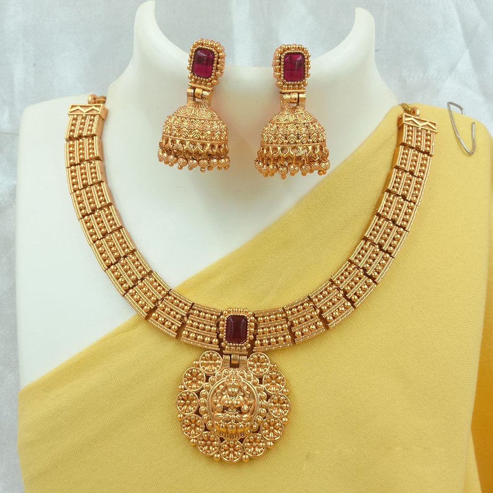 FS Collection Gold Plated Temple Necklace Set