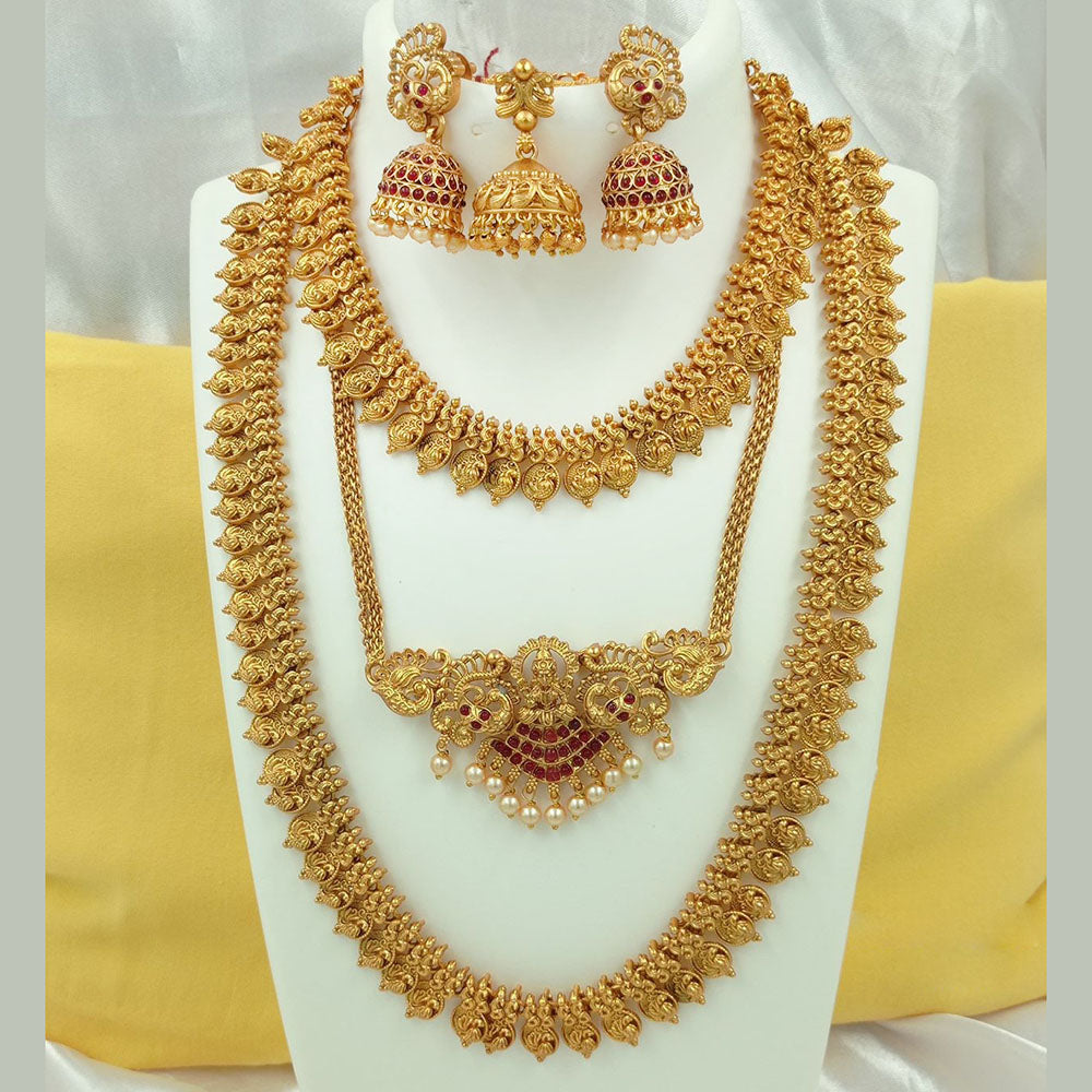 FS Collection Gold Plated Pota Stone Temple Necklace Combo