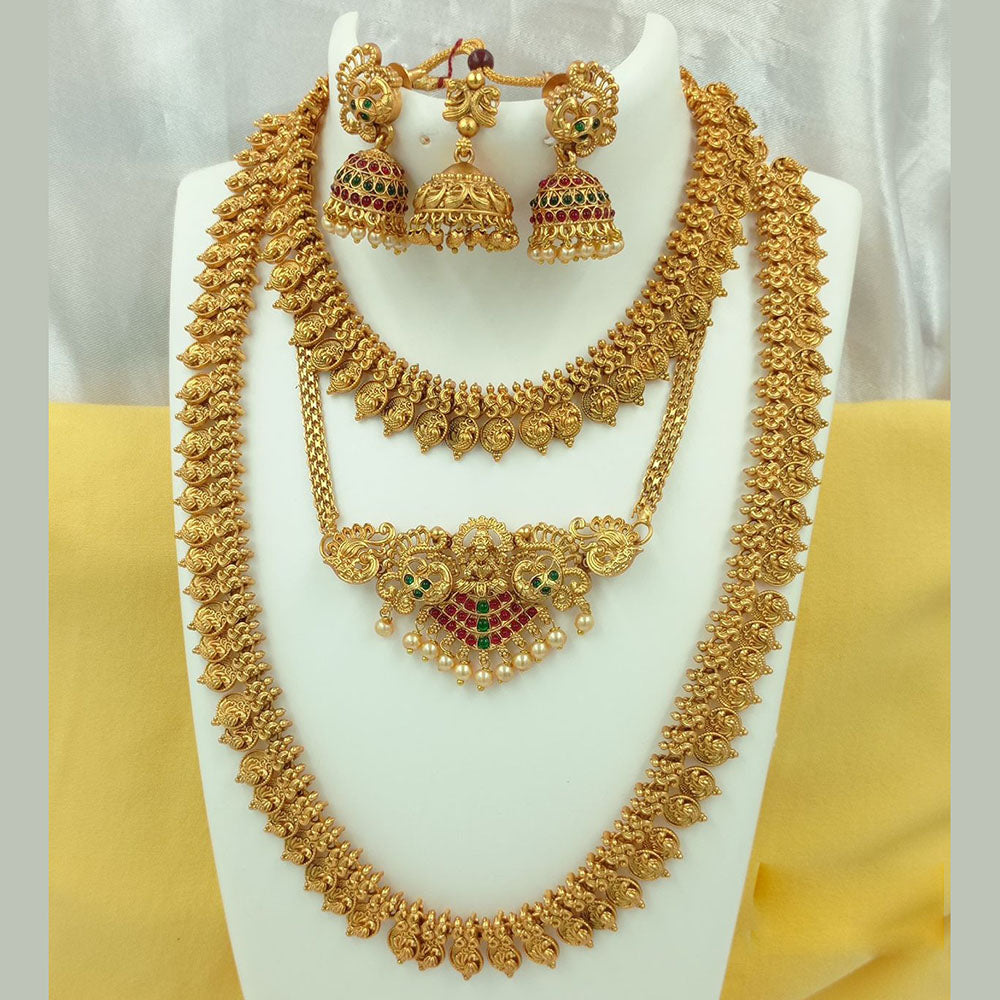 FS Collection Gold Plated Pota Stone Temple Necklace Combo