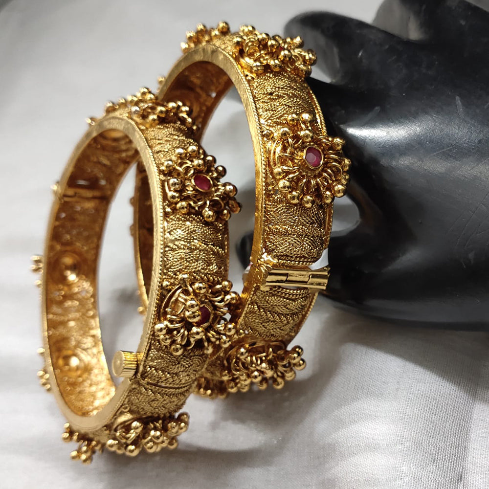 FS Collection Gold Plated Pota Stone Openable Bangle Set