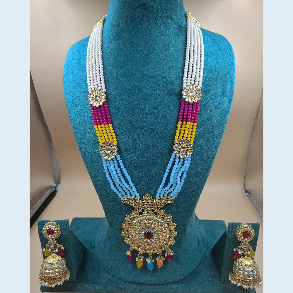 FS Collection Gold Plated Kundan And Pearl Long Necklace Set