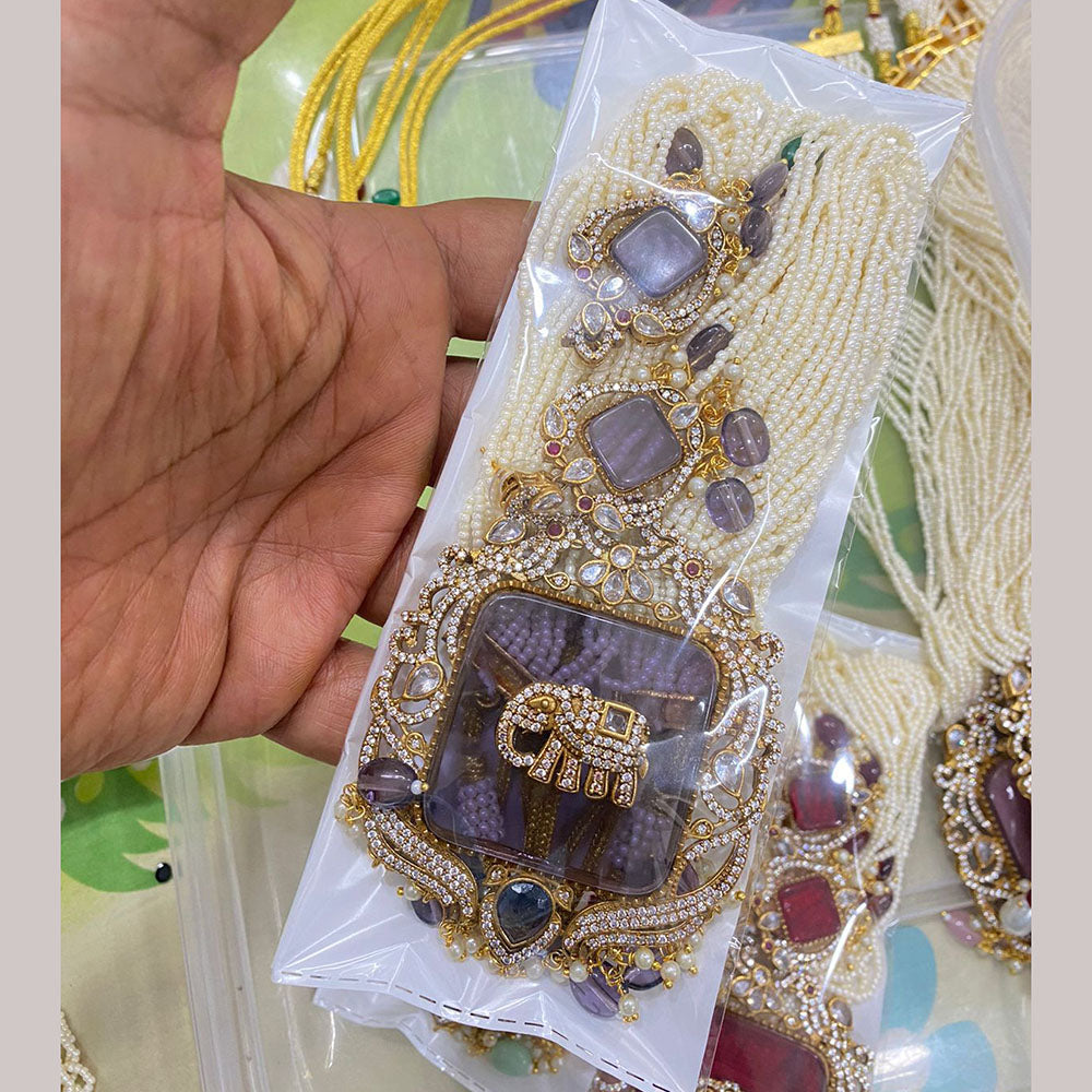 FS Collection Gold Plated Austrian And Pearl Necklace Set