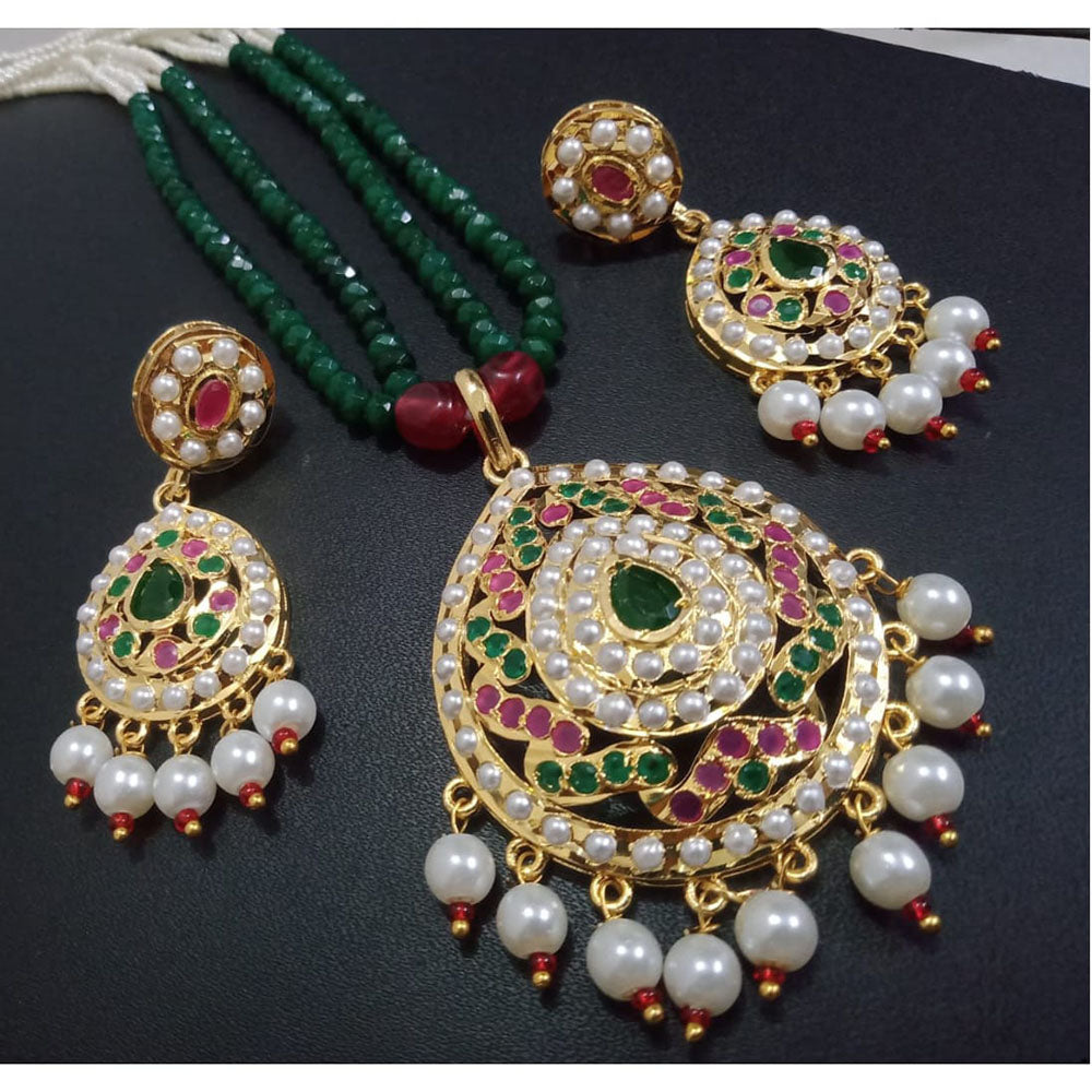 FS Collection Gold Plated Austrian And Pearl Long Necklace Set
