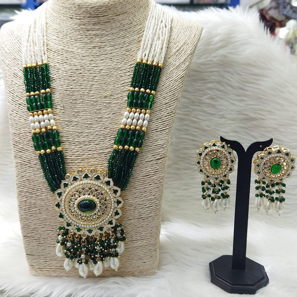 FS Collection Gold Plated Beads And Meenakari Long Necklace Set