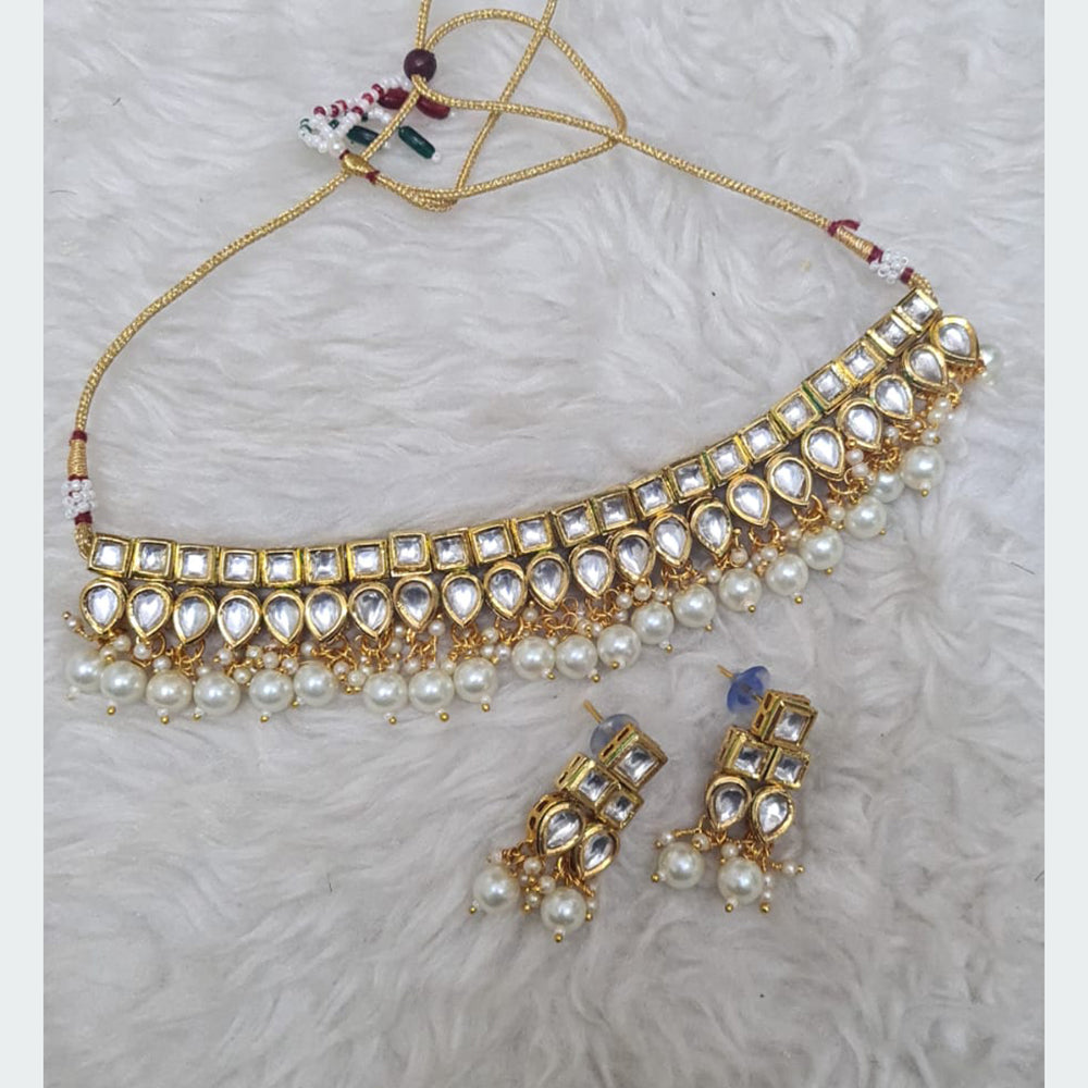 FS Collection Gold Plated Kundan Stone Choker Necklace Set