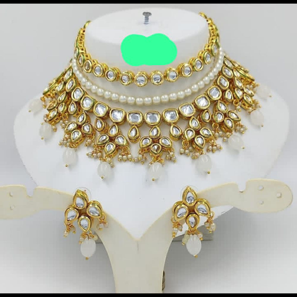FS Collection Gold Plated Kundan Stone Choker Necklace Set