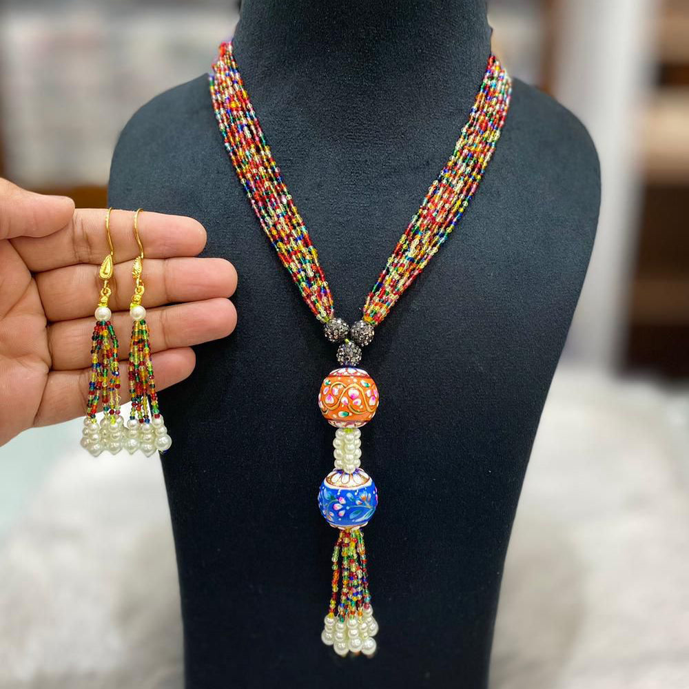 FS Collection Gold Plated Pearl Long Necklace Set