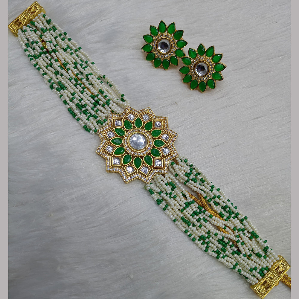 FS Collection Gold Plated Kundan Stone And Pearl Choker Necklace Set