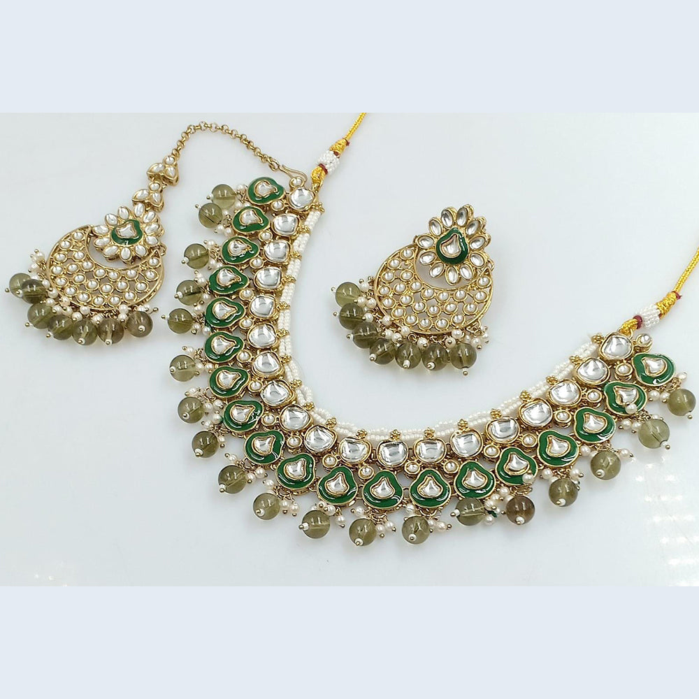 FS Collection Gold Plated Kundan Stone Necklace Set