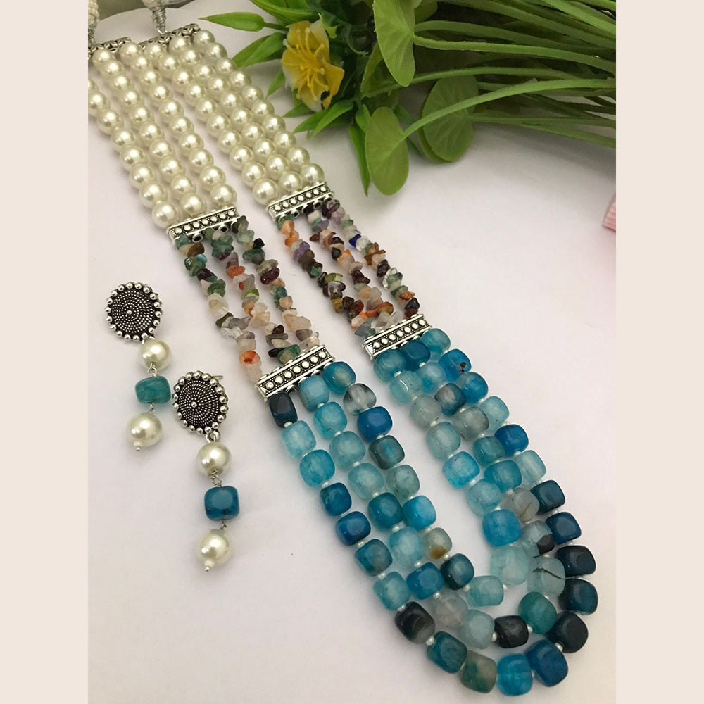 FS Collection Oxidised Plated Beads Long Necklace Set