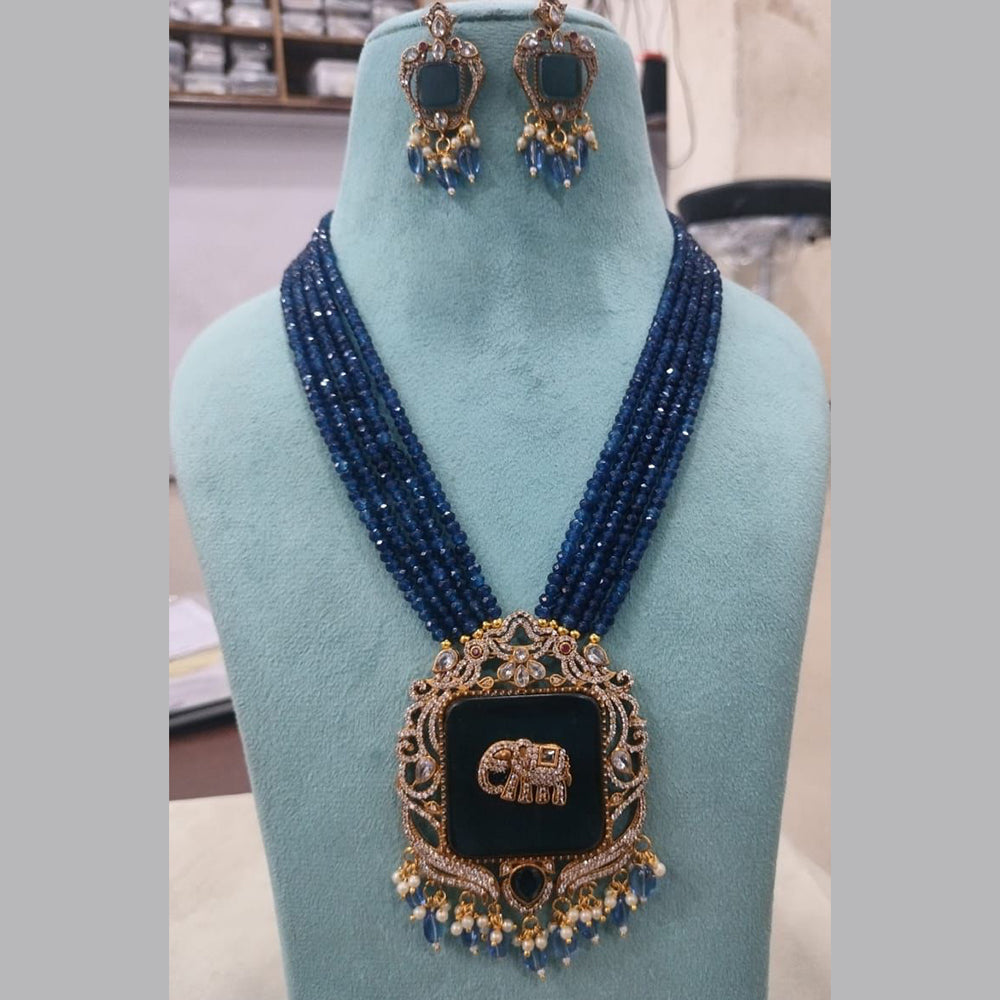Fs Collection Gold Plated AD And Pearl Long Necklace Set