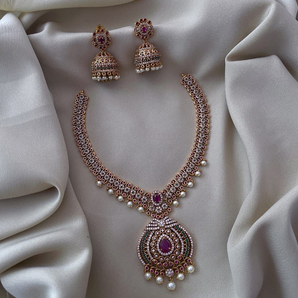 Fs Collection Gold Plated AD Necklace Set