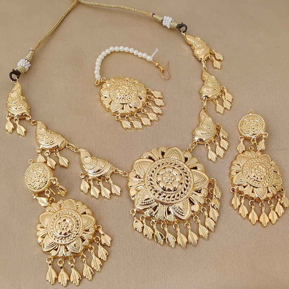 Fs Collection Gold Plated Pearl Necklace Set