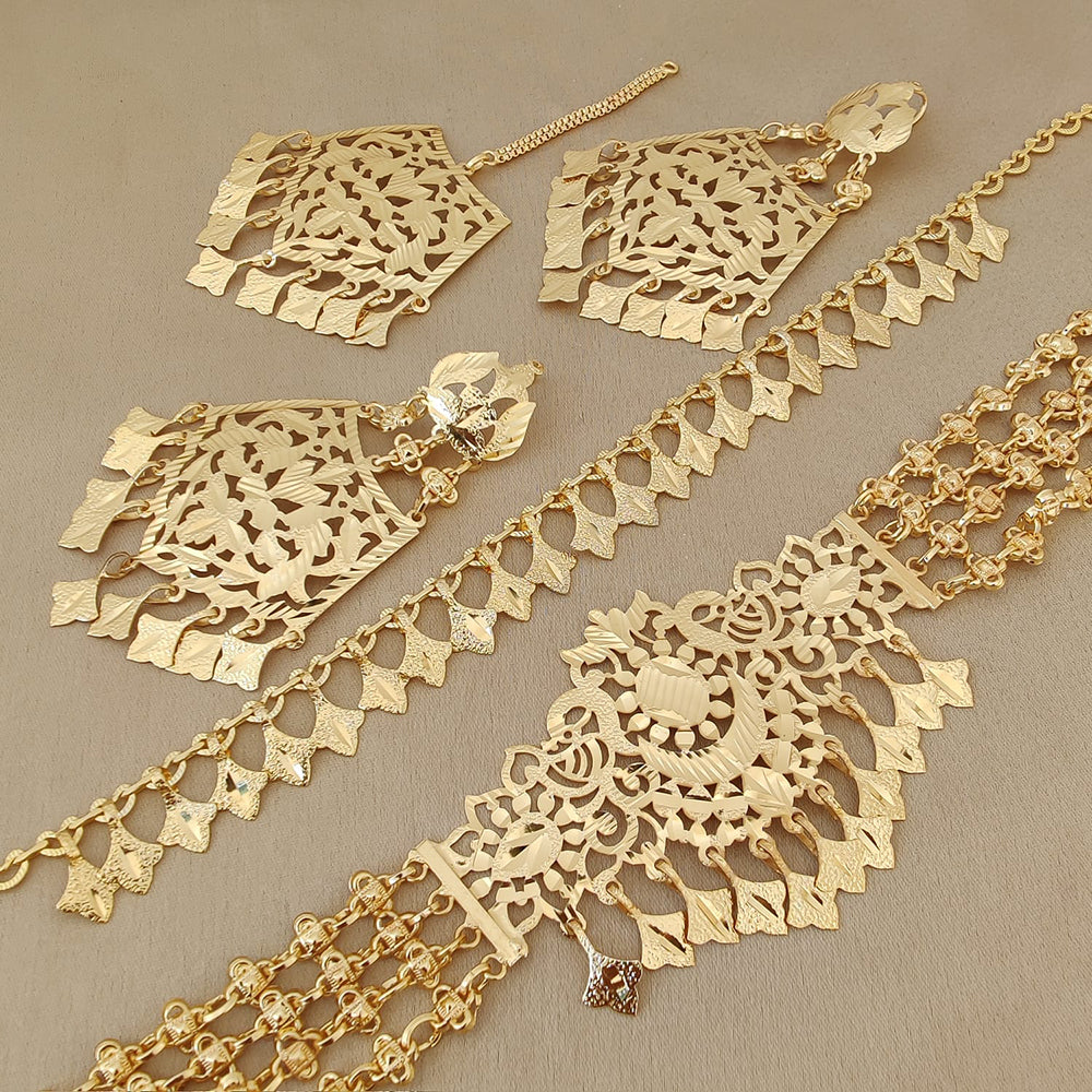 Fs Collection Gold Plated Choker Necklace Set
