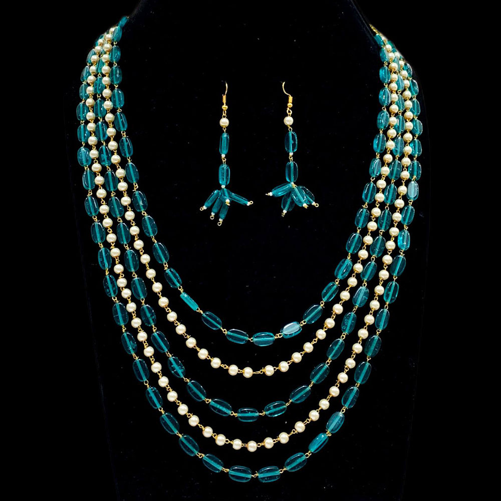 Fs Collection Gold Plated Beads Long Multi Layer Necklace Set